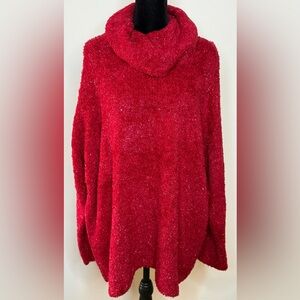 Maggie McNaughton oversized Cowl neck Red and silver soft fuzzy sweater plus 2X